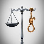 Весы правосудия, на которых вместо второй чаши - веревочная петля